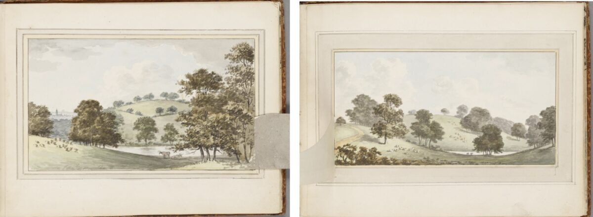 Humphry Repton's watercolor landscapes with flap open and closed.